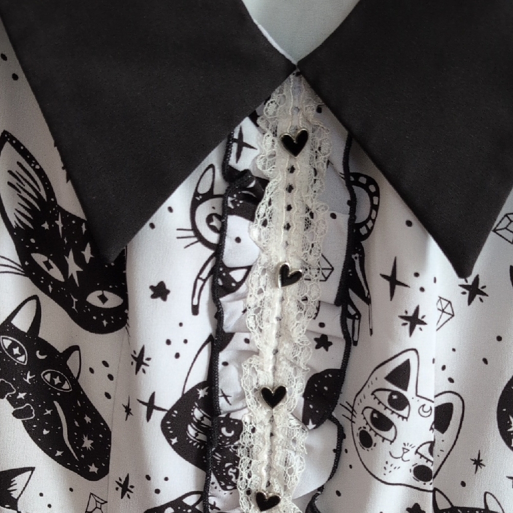 Black and White Cat Print Dress - Picture 3 of 5